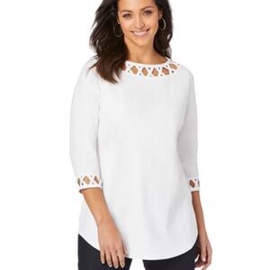 NEW Jessica London Women's Plus Size Cotton Lattice Boatneck Tunic Size:2X